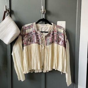 Anthropologie MES DEMOISELLES jacket floral embroidered tie front top 38 S 4 6